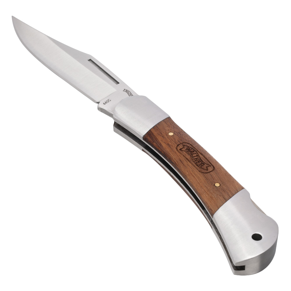 Walther Taschenmesser Classic Clip 2 Echtholzeinlagen inkl. Leder-Grteletui silber/braun Bild 1