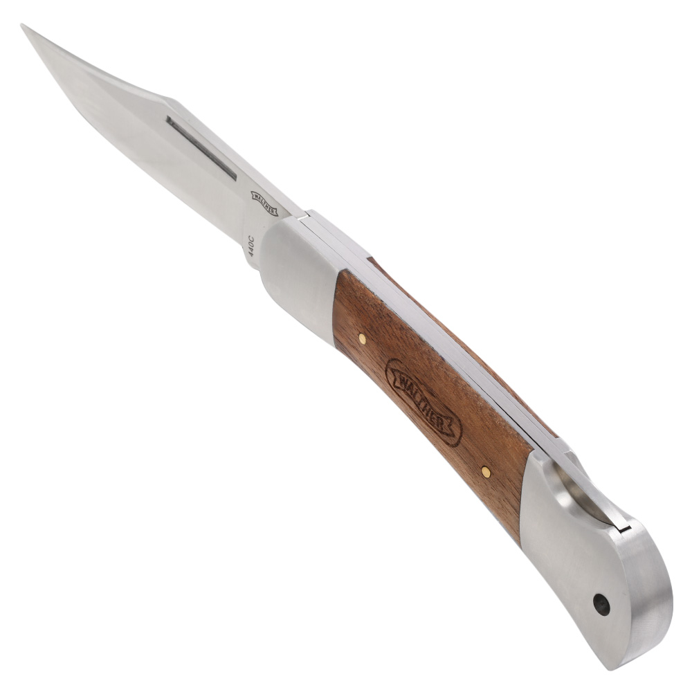 Walther Taschenmesser Classic Clip 2 Echtholzeinlagen inkl. Leder-Grteletui silber/braun Bild 1