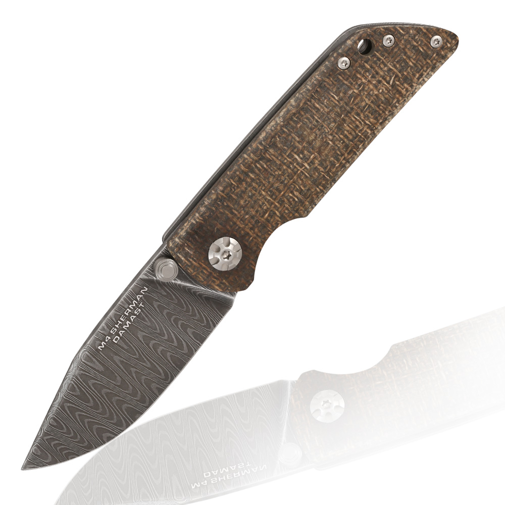 Bker Damast Sammlermesser M4 Sherman 80 Lagen 58 HRC Jute-Micarta schwarz/braun