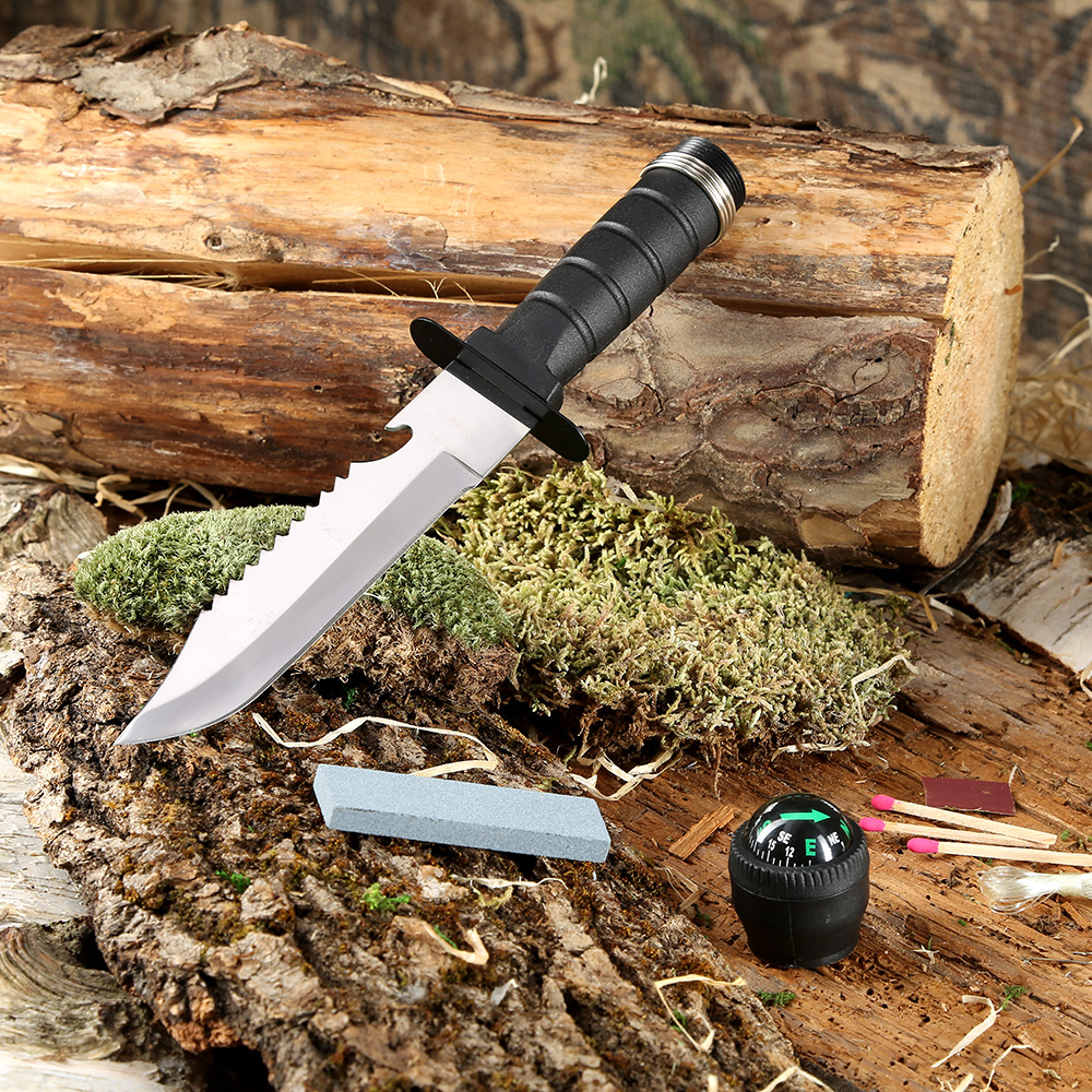 Outdoormesser Survival mit Kompass und Zubehr schwarz Bild 4