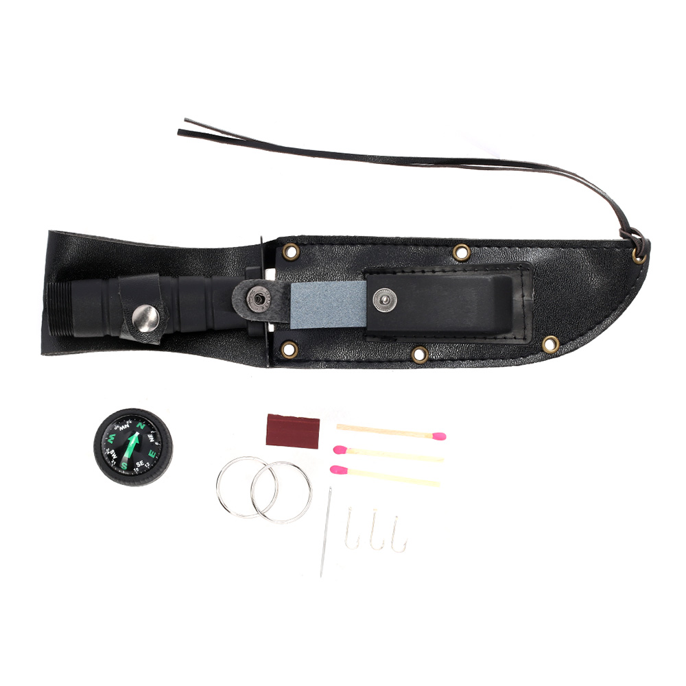 Outdoormesser Survival mit Kompass und Zubehör schwarz Bild 1