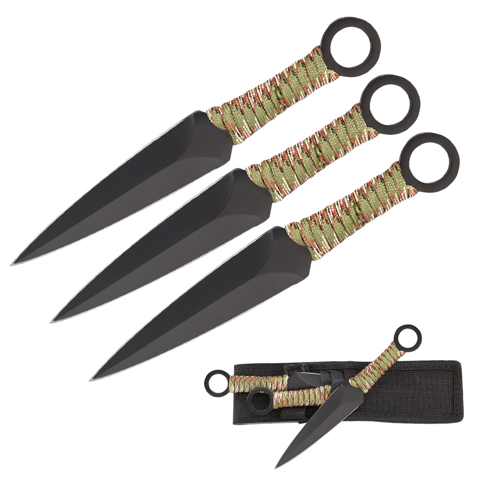 Kunai Wurfmesserset II 3-teilig schwarz inkl. Nylonscheide