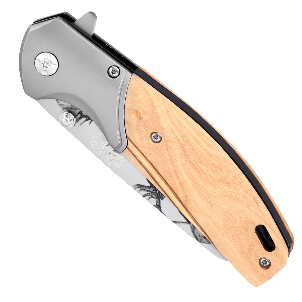 Herbertz Einhandmesser mit Hirschmotiv und Olivenholzgriffschalen inkl. Grtelclip Bild 4