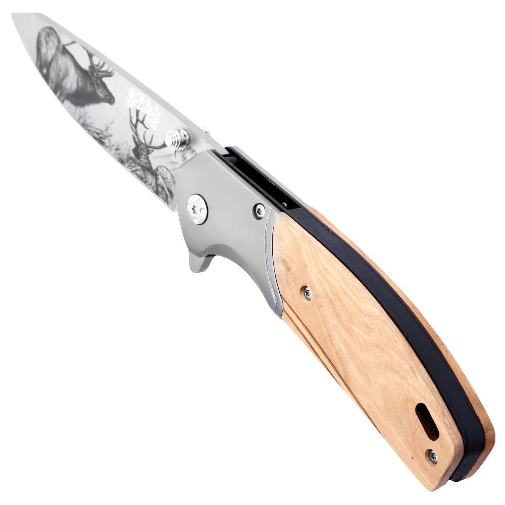 Herbertz Einhandmesser mit Hirschmotiv und Olivenholzgriffschalen inkl. Grtelclip Bild 6