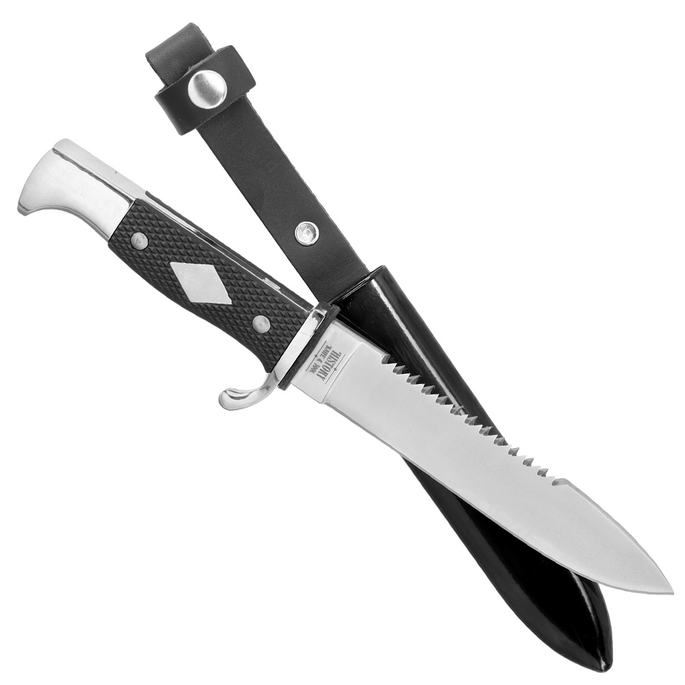 History Knife & Tool Fahrtenmesser German Scout Knife silber/schwarz inkl. Metall-Gürtelscheide Bild 1
