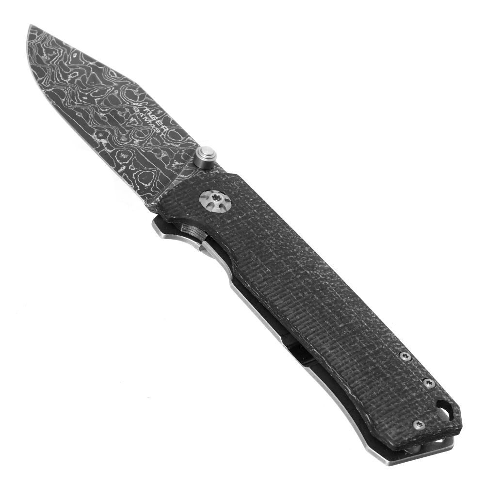 Bker Damast Sammlermesser Tiger 58 HRC Jute-Micarta schwarz/braun Bild 2