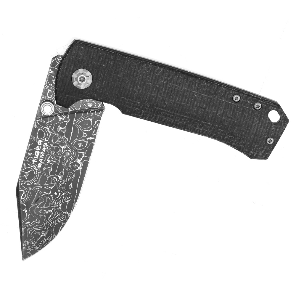 Bker Damast Sammlermesser Tiger 58 HRC Jute-Micarta schwarz/braun Bild 3