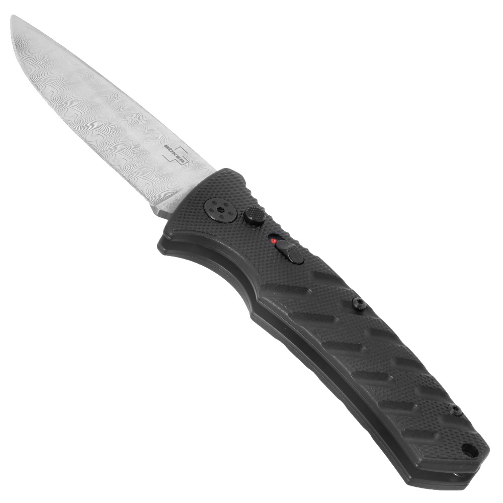 Bker Plus Springmesser Strike Damast silber/schwarz inkl. Grtelclip und Messertasche Bild 1