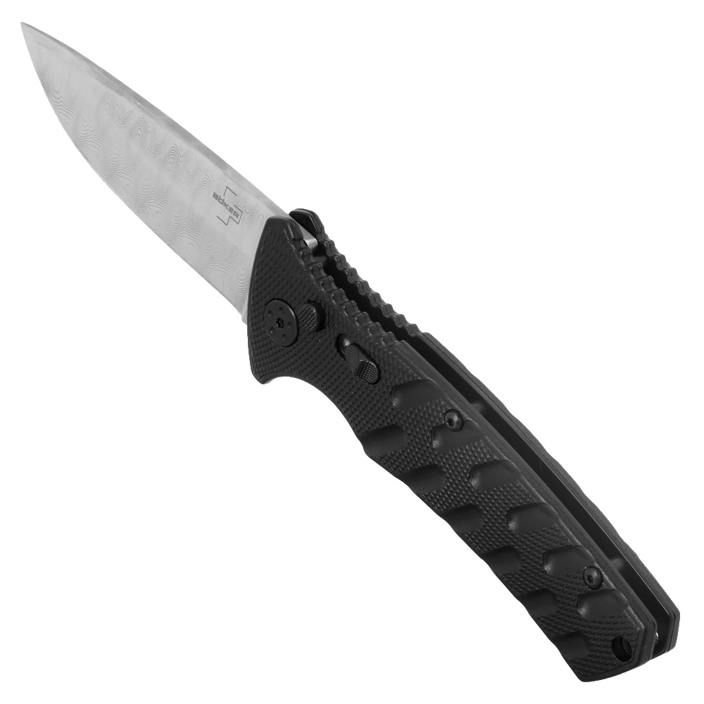 Bker Plus Springmesser Strike Damast silber/schwarz inkl. Grtelclip und Messertasche Bild 1