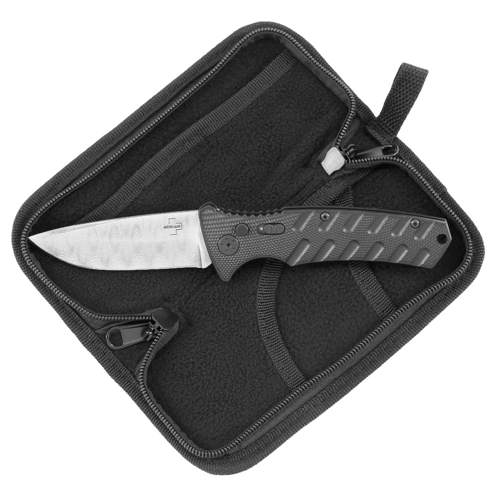 Bker Plus Springmesser Strike Damast silber/schwarz inkl. Grtelclip und Messertasche Bild 1