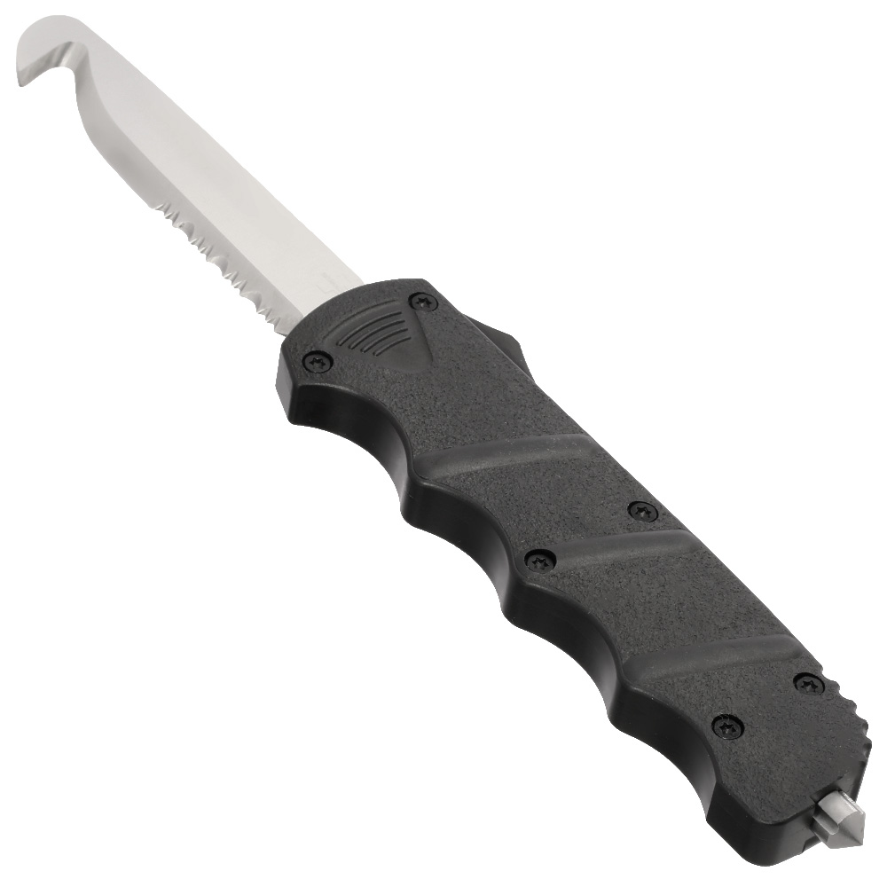 Bker Plus Rettungsmesser Rescue OTF 2.0 D2 Stahl schwarz inkl. Grtelclip, Glasbrecher und Messertasche Bild 1