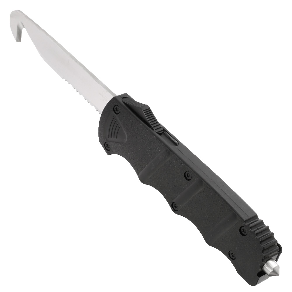 Bker Plus Rettungsmesser Rescue OTF 2.0 D2 Stahl schwarz inkl. Grtelclip, Glasbrecher und Messertasche Bild 1