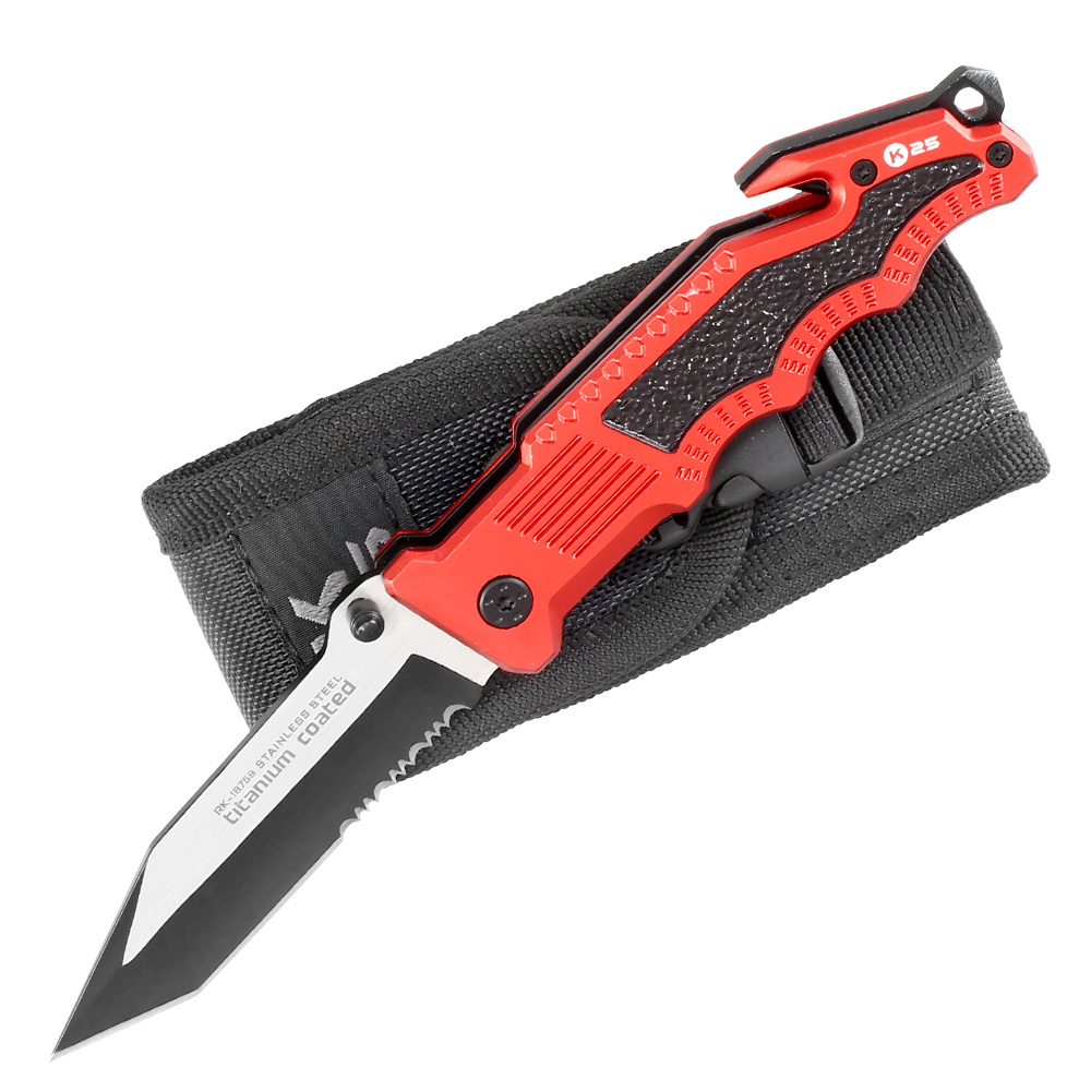 K25 Rettungsmesser Tanto rot inkl. Gurtschneider, Glasbrecher und Grteltasche Bild 3