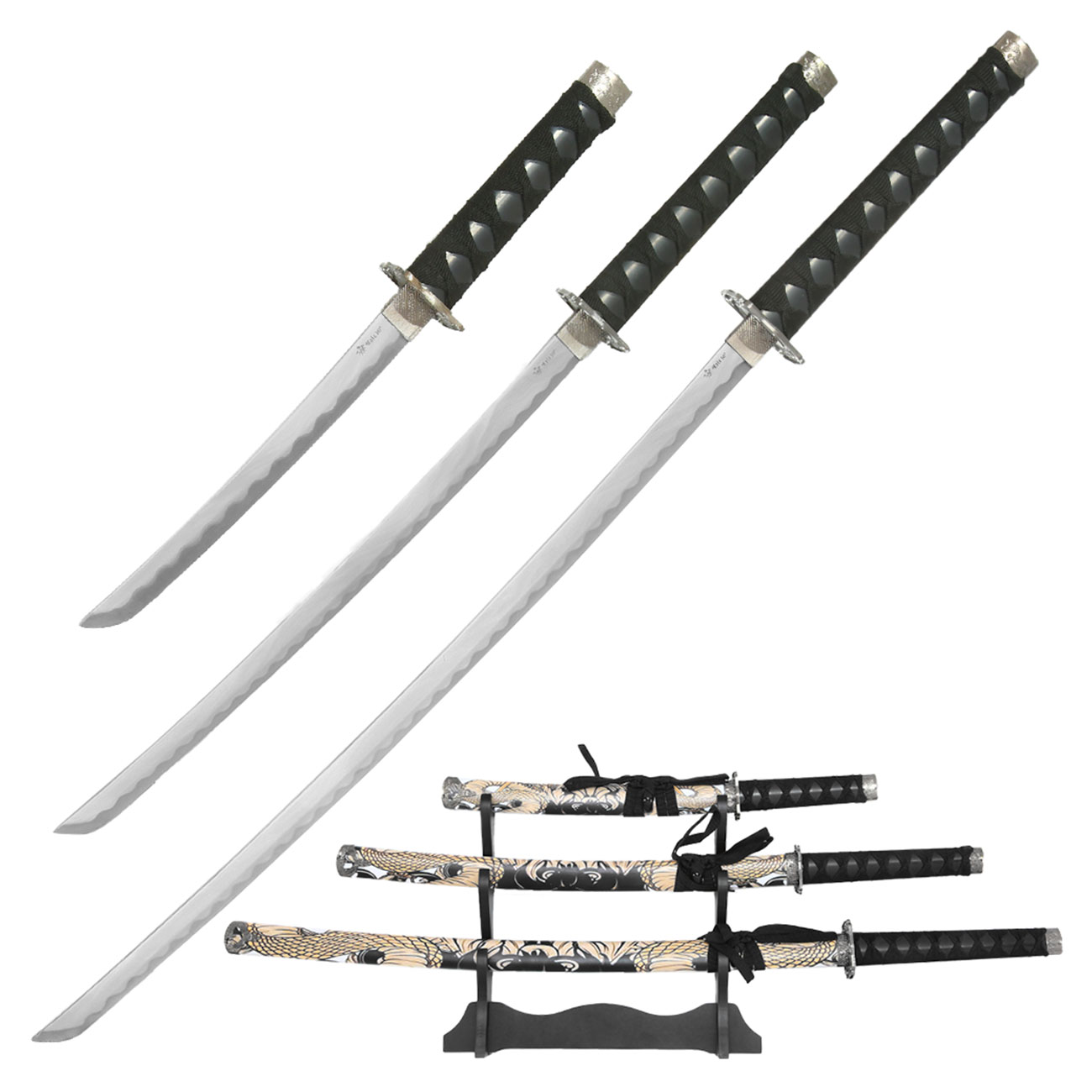Tole 10 Imperial Schwertset Asia Design 3-teilig wei inkl. Stnder
