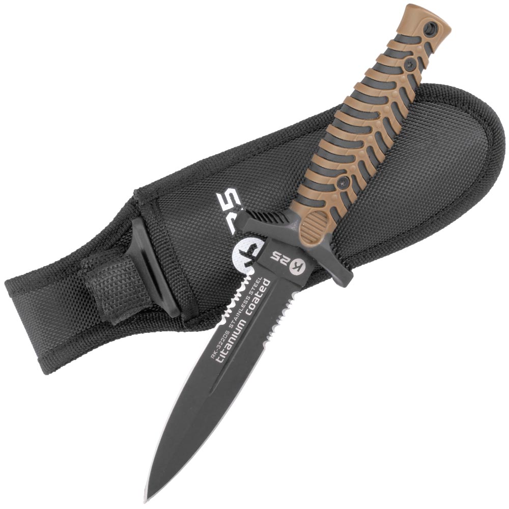 K25 Messer Tactical III titanbeschichtet teilsgezahnung schwarz/coyote inkl. Nylon-Grtelscheide Bild 3