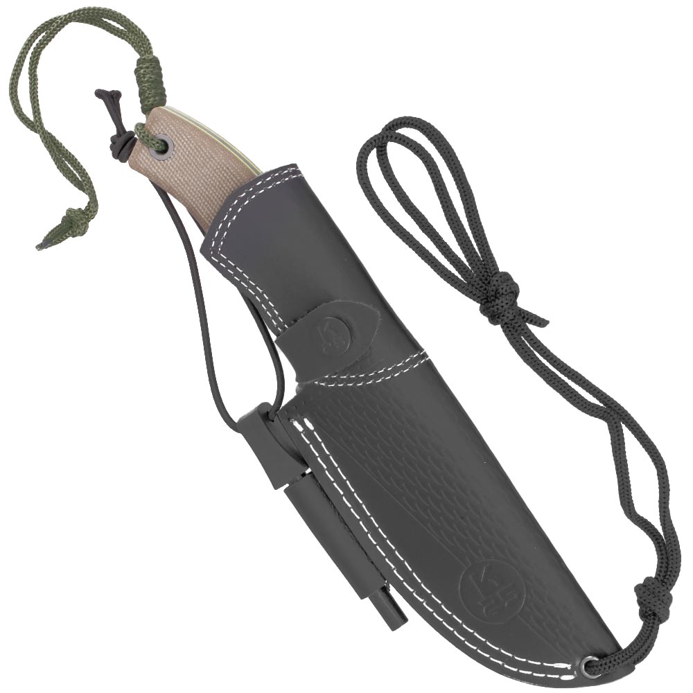 K25 Outdoormesser Army K47 titanbeschichtet grau/tan inkl. Leder-Grtelscheide und Feuerstarter Bild 4