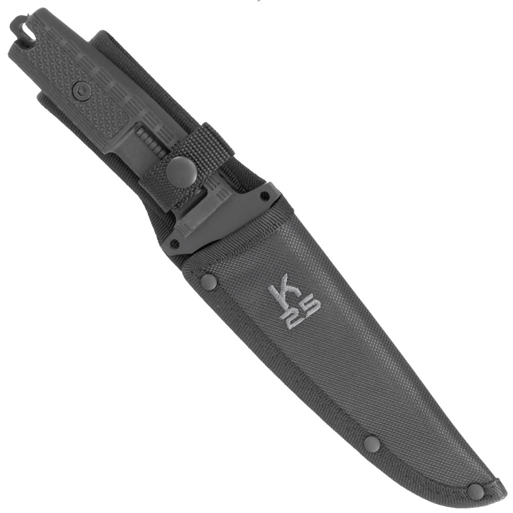 K25 Outdoormesser Tactical titanbeschichtet schwarz mit Teilsgezahnung inkl. Nylon-Grtelscheide Bild 4