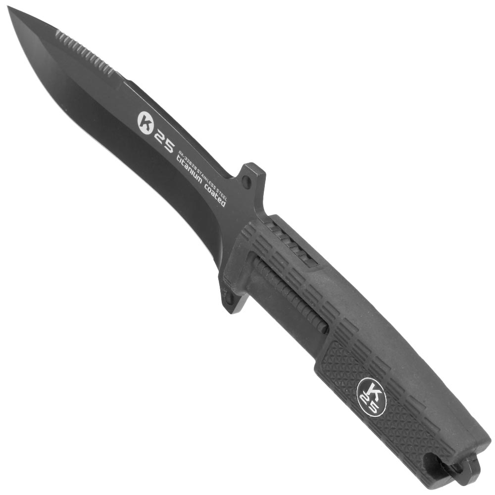 K25 Outdoormesser Tactical titanbeschichtet schwarz mit Teilsgezahnung inkl. Nylon-Grtelscheide Bild 6