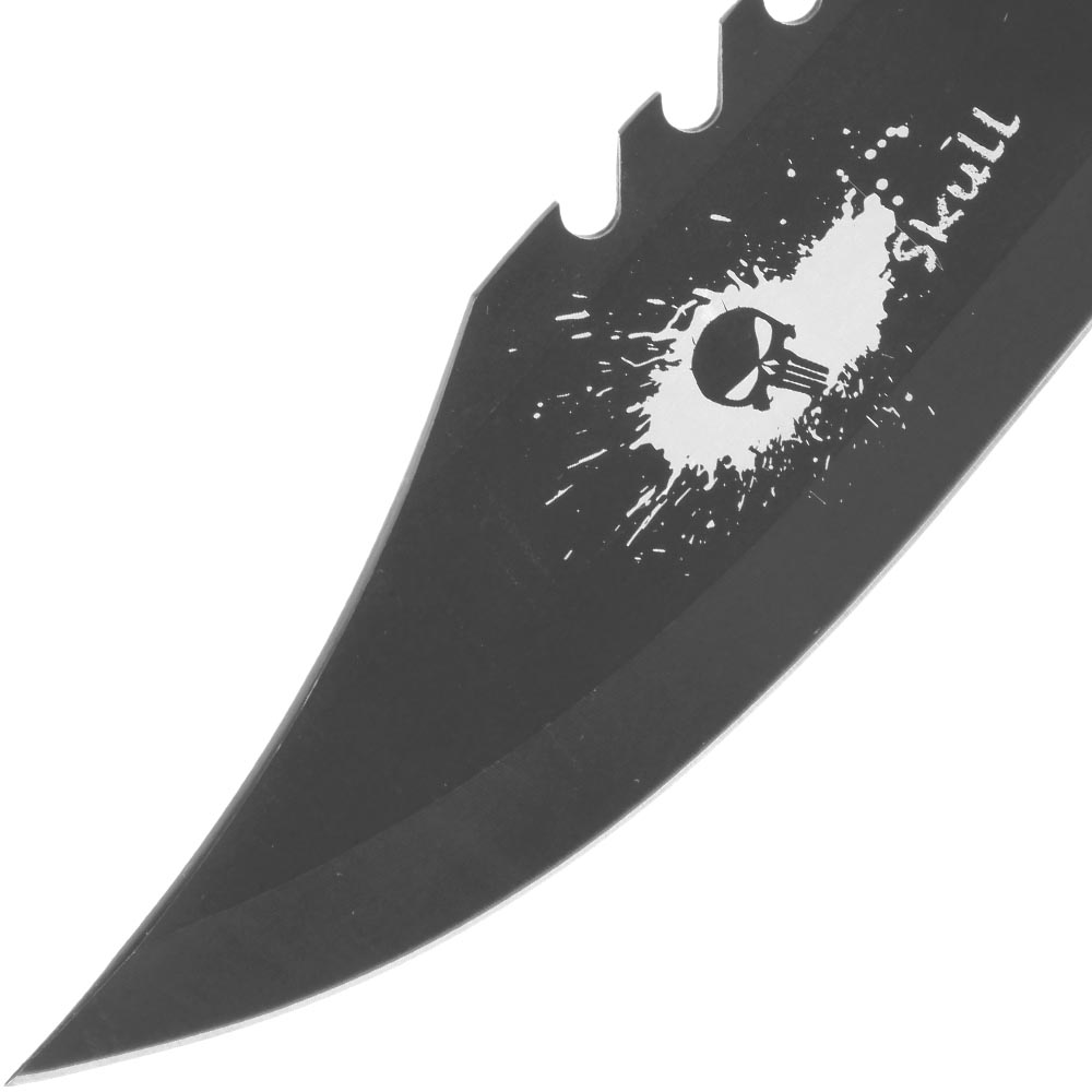 Outdoormesser Tactical Skull mit Sgezahnung und Handschutz schwarz inkl. Nylon-Grtelscheide Bild 6