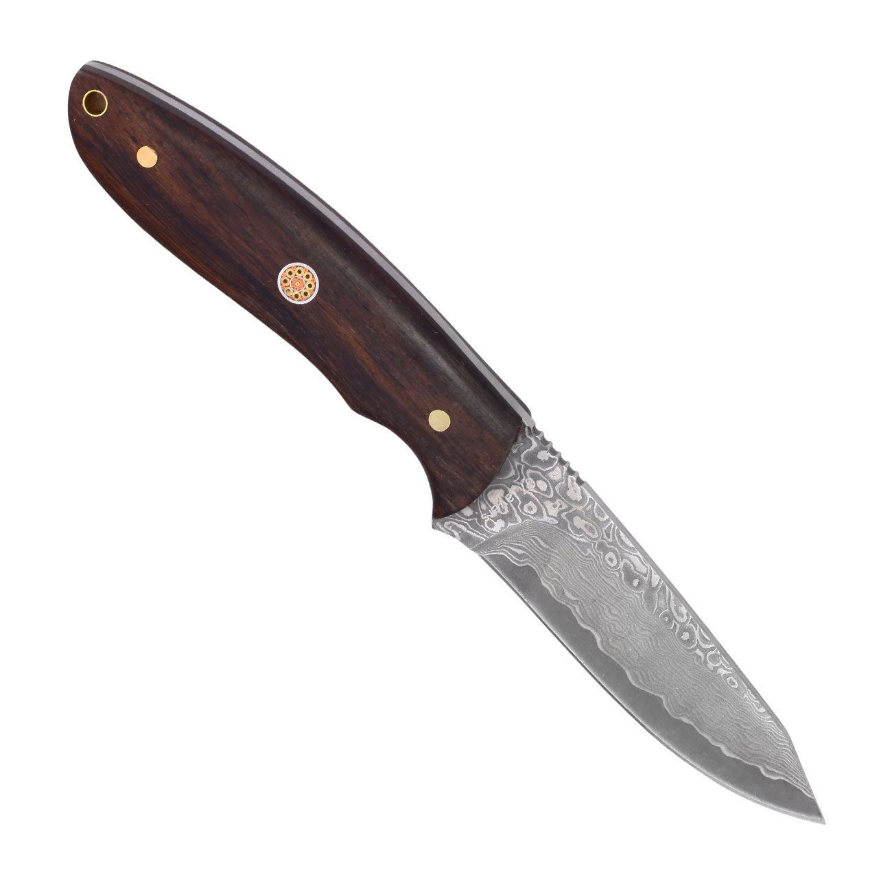 Magnum Outdoormesser Vernery Damast mit Ebenholzgriffschalen inkl. Lederscheide Bild 1