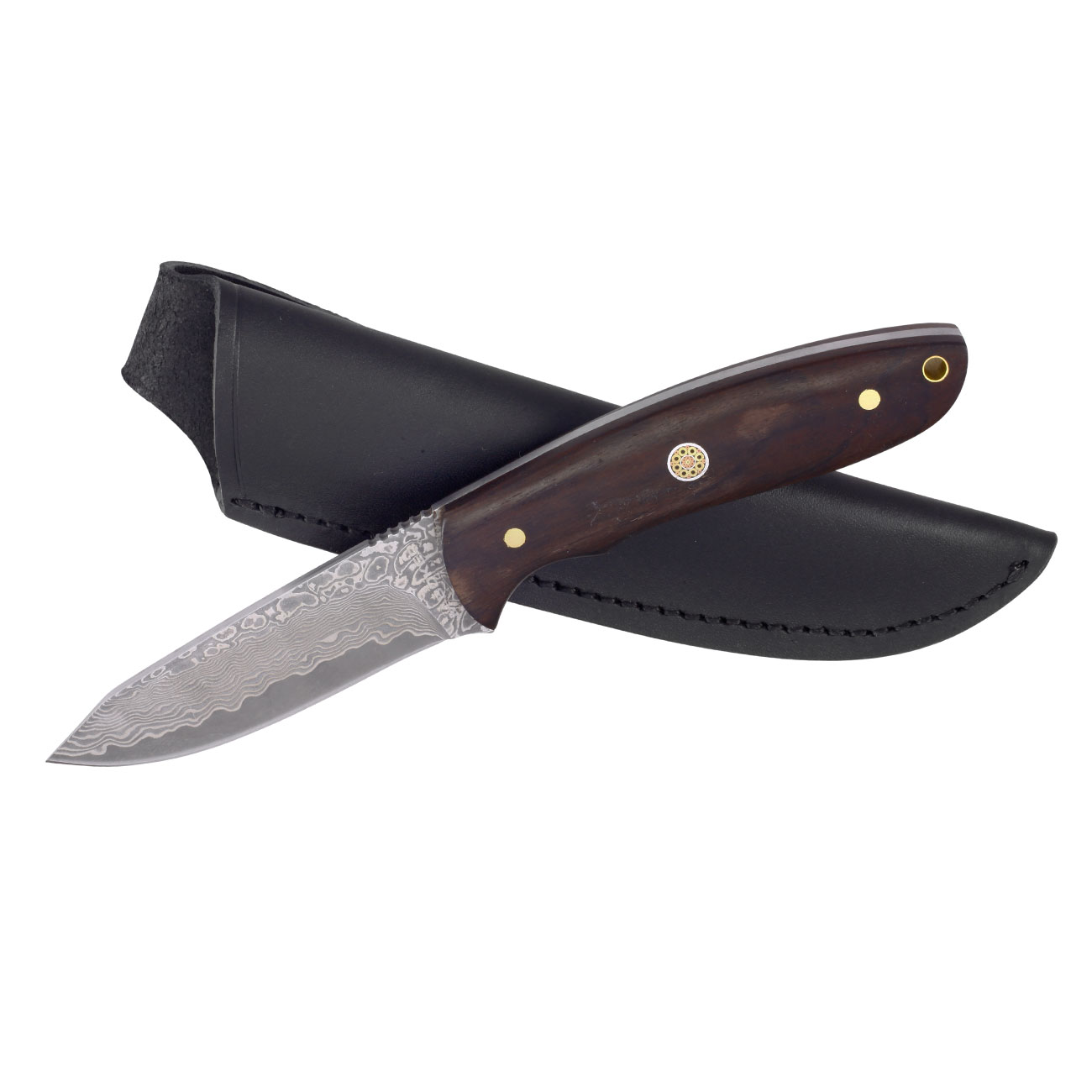 Magnum Outdoormesser Vernery Damast mit Ebenholzgriffschalen inkl. Lederscheide Bild 3