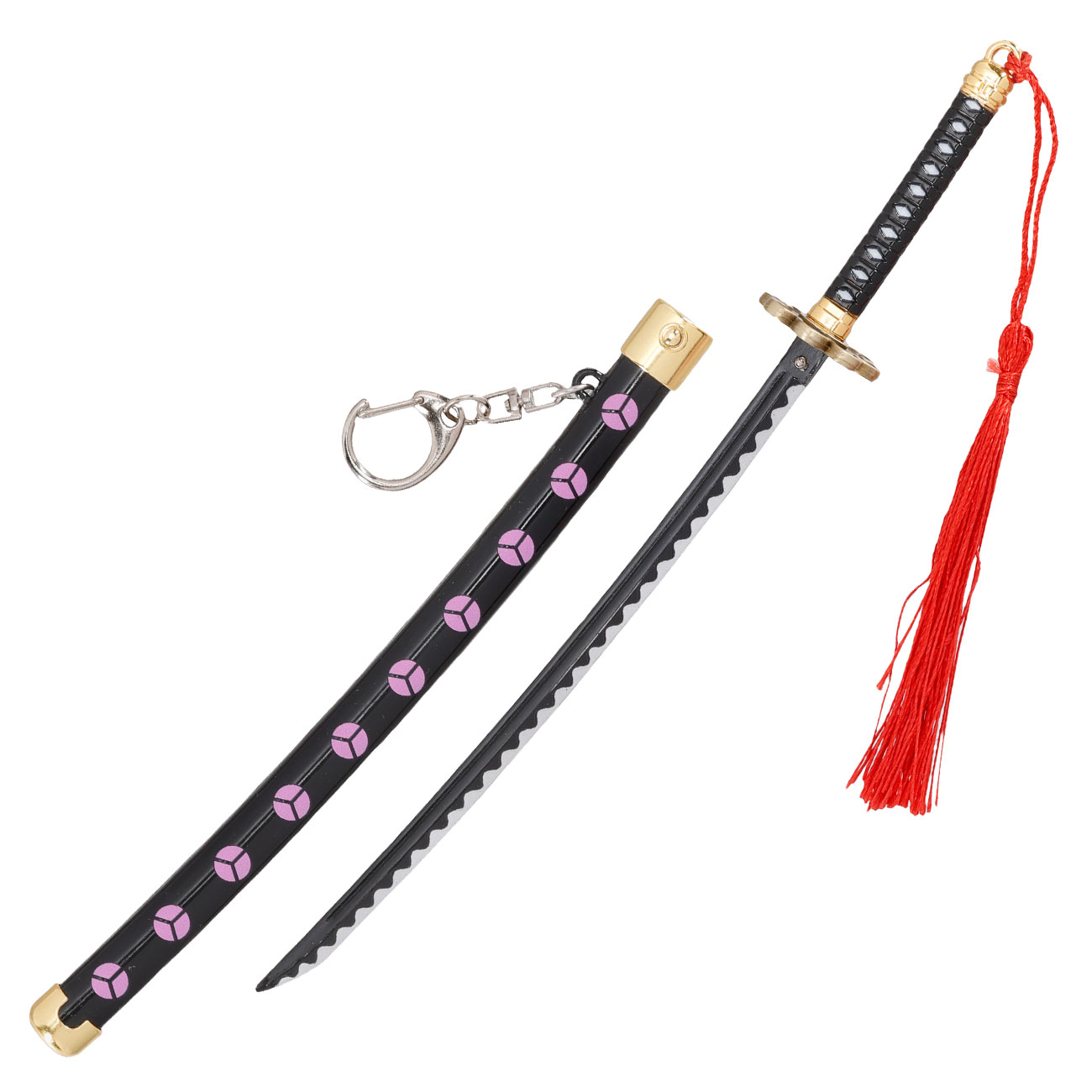 Schlsselanhnger Mini Katana One Piece Zorro Shusui schwarz/lila inkl. Scheide und Schwertstnder