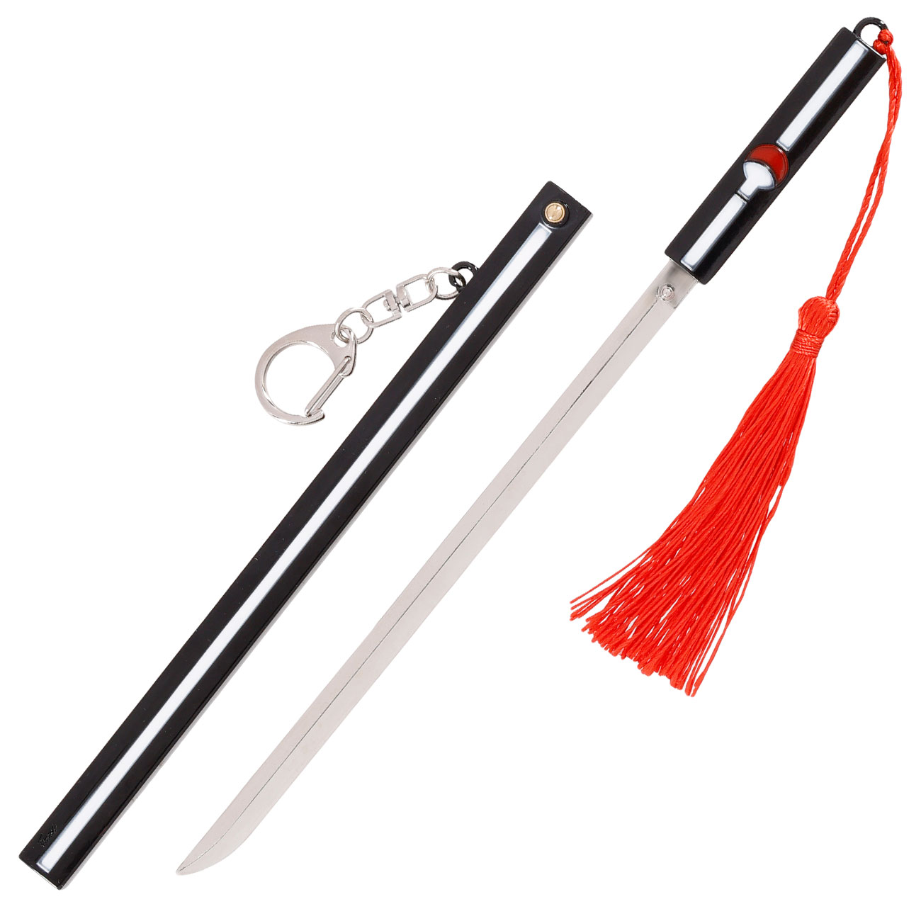 Schlsselanhnger Mini Katana Naruto Sasuke Uchiha schwarz/wei inkl. Scheide und Schwertstnder