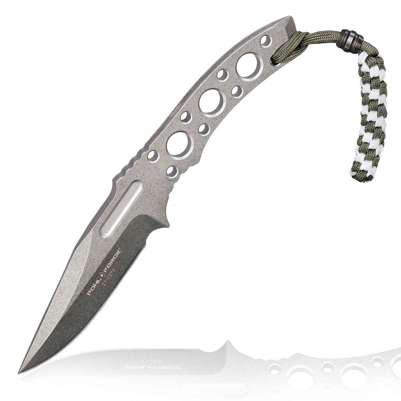 Pohl Force Outdoormesser Charlie Two SW Gen2 silber inkl. Kydexscheide und nachleuchtendem Lanyard