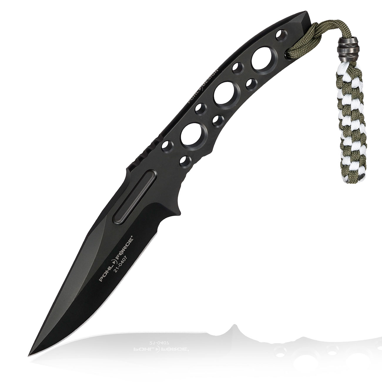 Pohl Force Outdoormesser Charlie Two BK Gen2 schwarz inkl. Kydexscheide und nachleuchtendem Lanyard