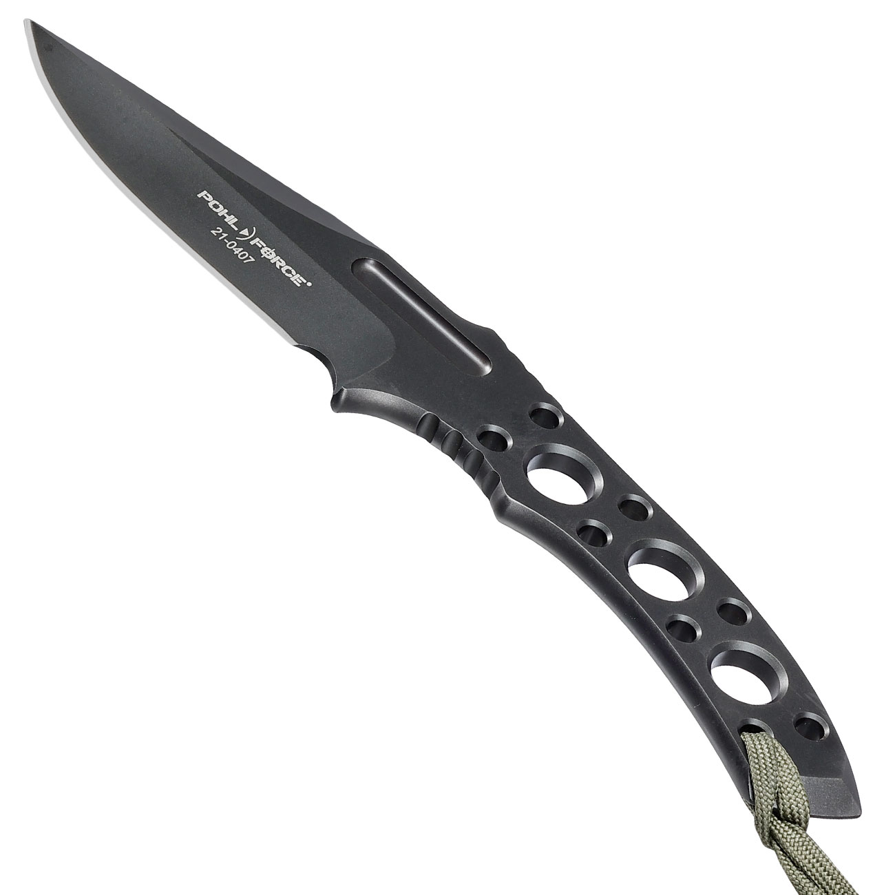 Pohl Force Outdoormesser Charlie Two BK Gen2 schwarz inkl. Kydexscheide und nachleuchtendem Lanyard Bild 2