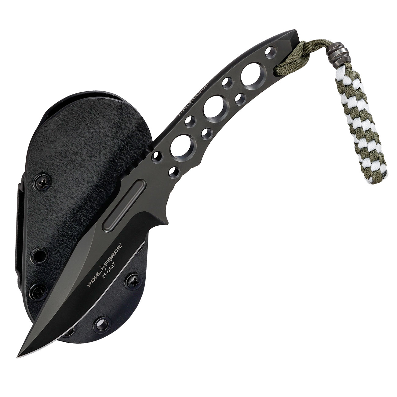 Pohl Force Outdoormesser Charlie Two BK Gen2 schwarz inkl. Kydexscheide und nachleuchtendem Lanyard Bild 3
