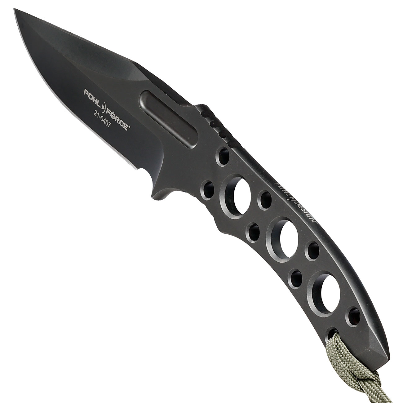Pohl Force Outdoormesser Charlie Two BK Gen2 schwarz inkl. Kydexscheide und nachleuchtendem Lanyard Bild 6