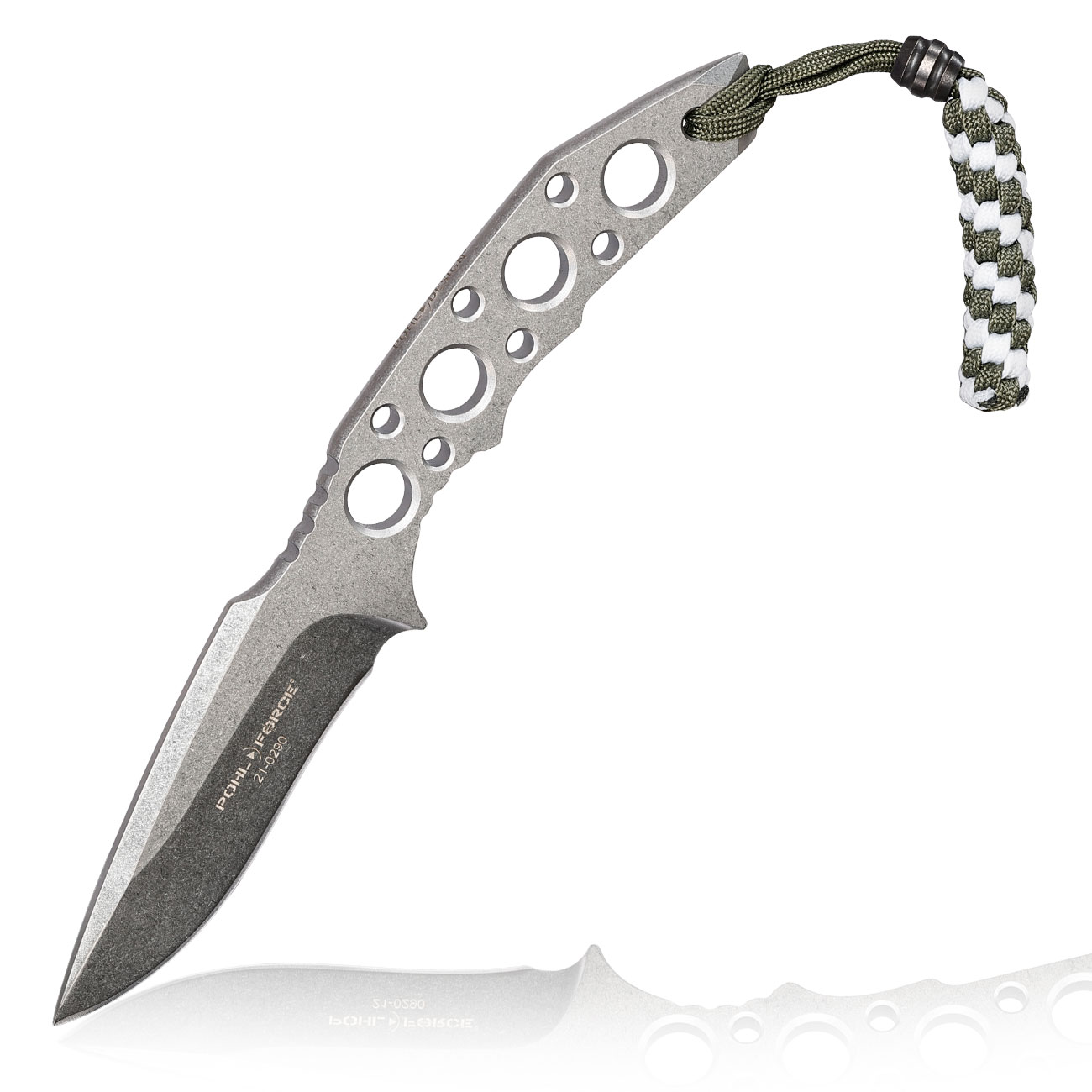 Pohl Force Outdoormesser Charlie Three SW Gen2 silber inkl. Kydexscheide und nachleuchtendem Lanyard