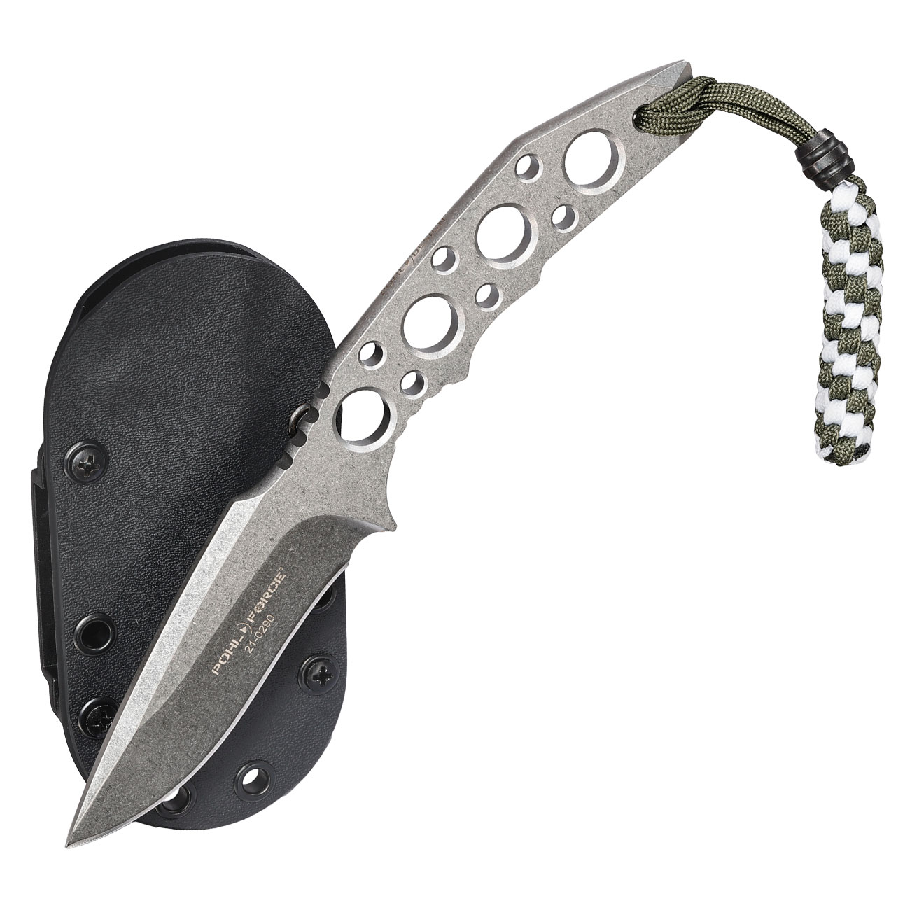 Pohl Force Outdoormesser Charlie Three SW Gen2 silber inkl. Kydexscheide und nachleuchtendem Lanyard Bild 3