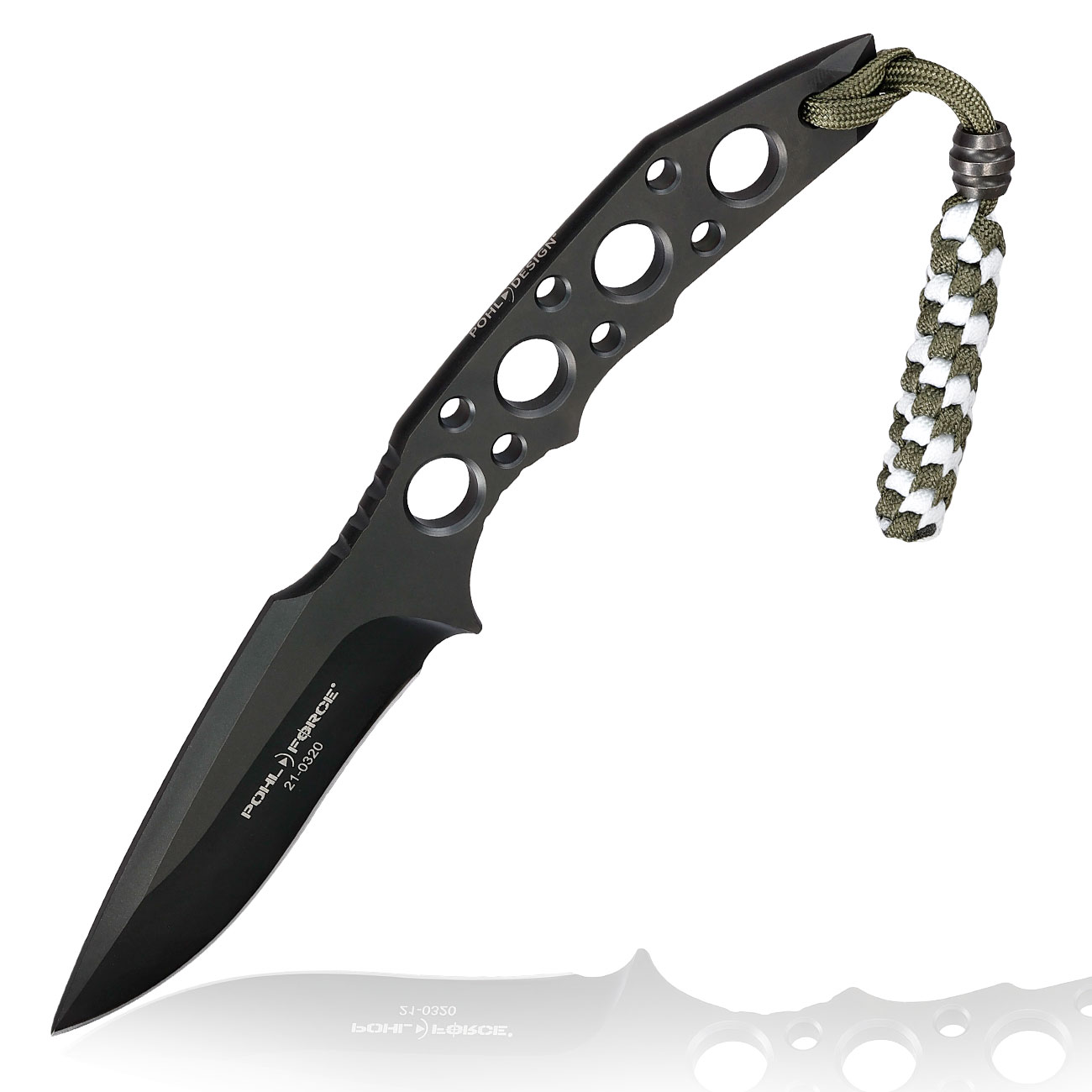 Pohl Force Outdoormesser Charlie Three BK Gen2 schwarz inkl. Kydexscheide und nachleuchtendem Lanyard