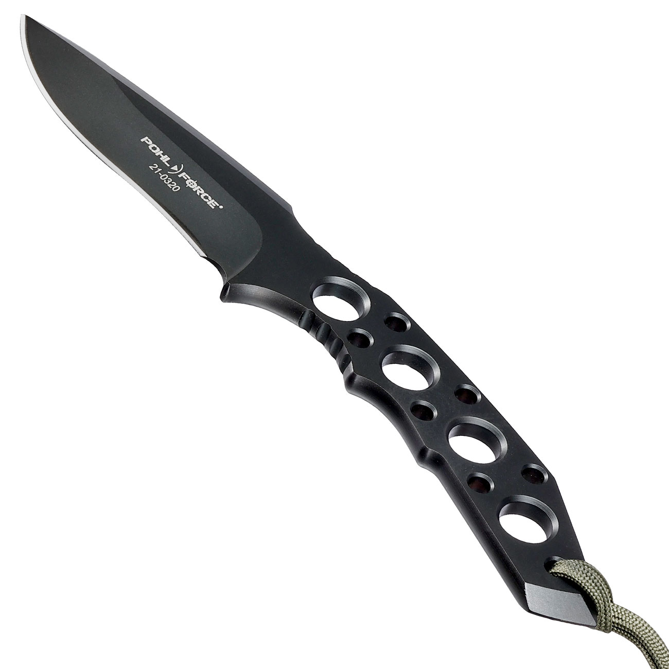 Pohl Force Outdoormesser Charlie Three BK Gen2 schwarz inkl. Kydexscheide und nachleuchtendem Lanyard Bild 2