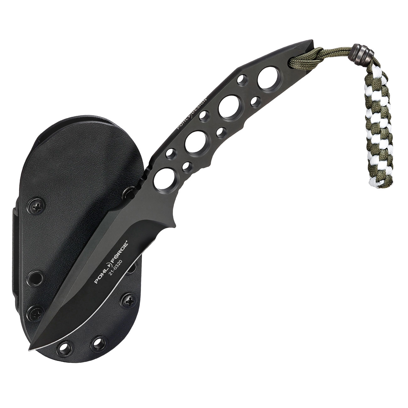 Pohl Force Outdoormesser Charlie Three BK Gen2 schwarz inkl. Kydexscheide und nachleuchtendem Lanyard Bild 3