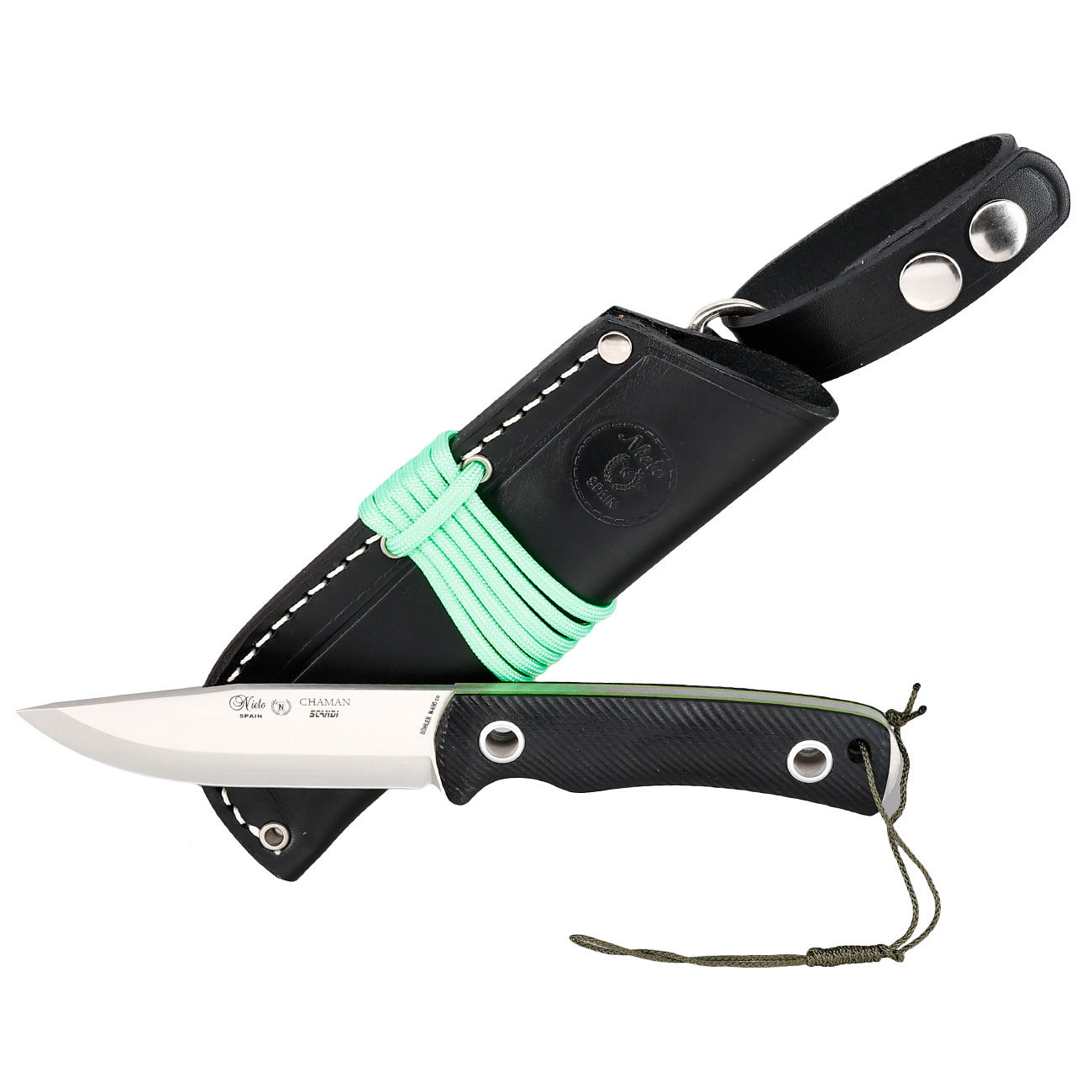 Nieto Outdoormesser Chaman Scandi schwarz/silber inkl. Lederscheide Bild 3