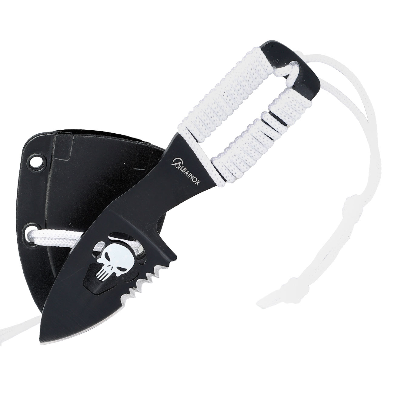 Neck Knife Skull schwarz/wei inkl. Kydexscheide mit Kordel Bild 3
