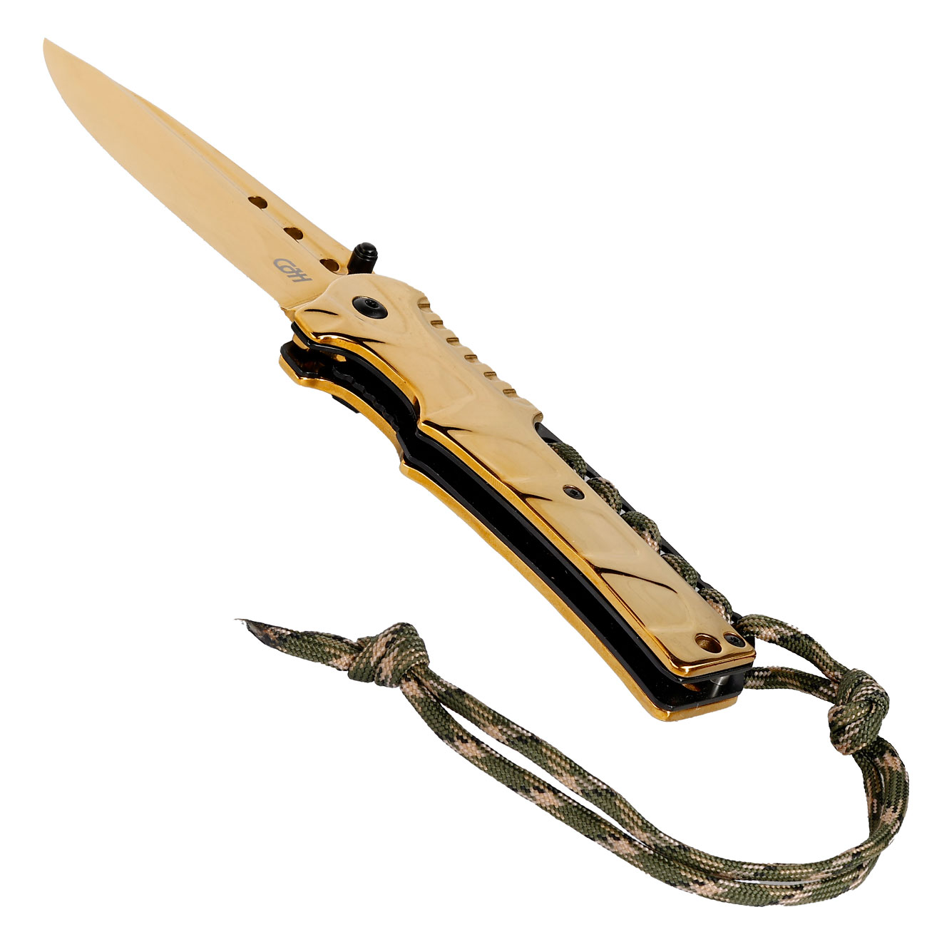 CJH Einhandmesser gold inkl. Grtelclip & Lanyard Bild 2