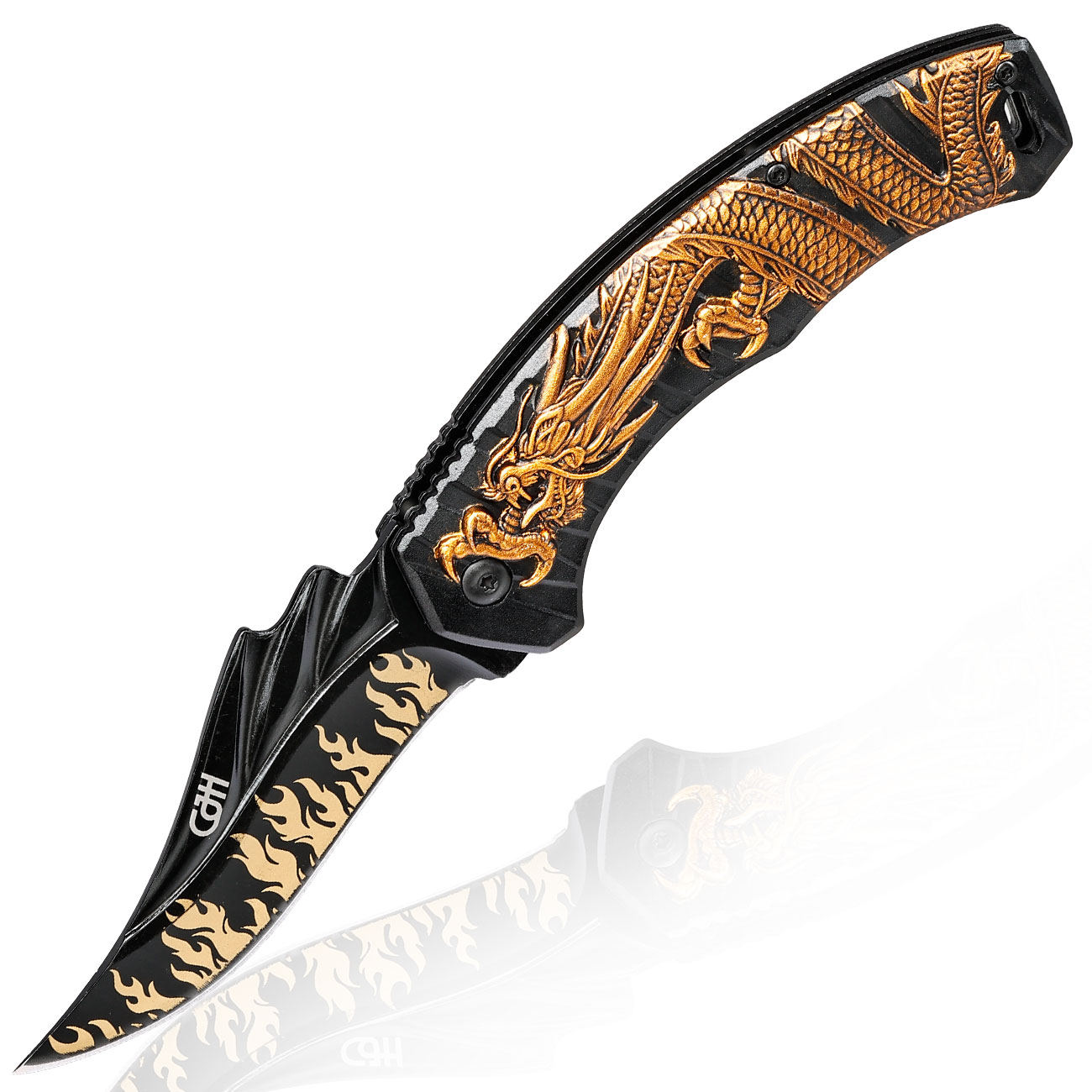 CJH Taschenmesser Drache schwarz/gold inkl. Grtelclip