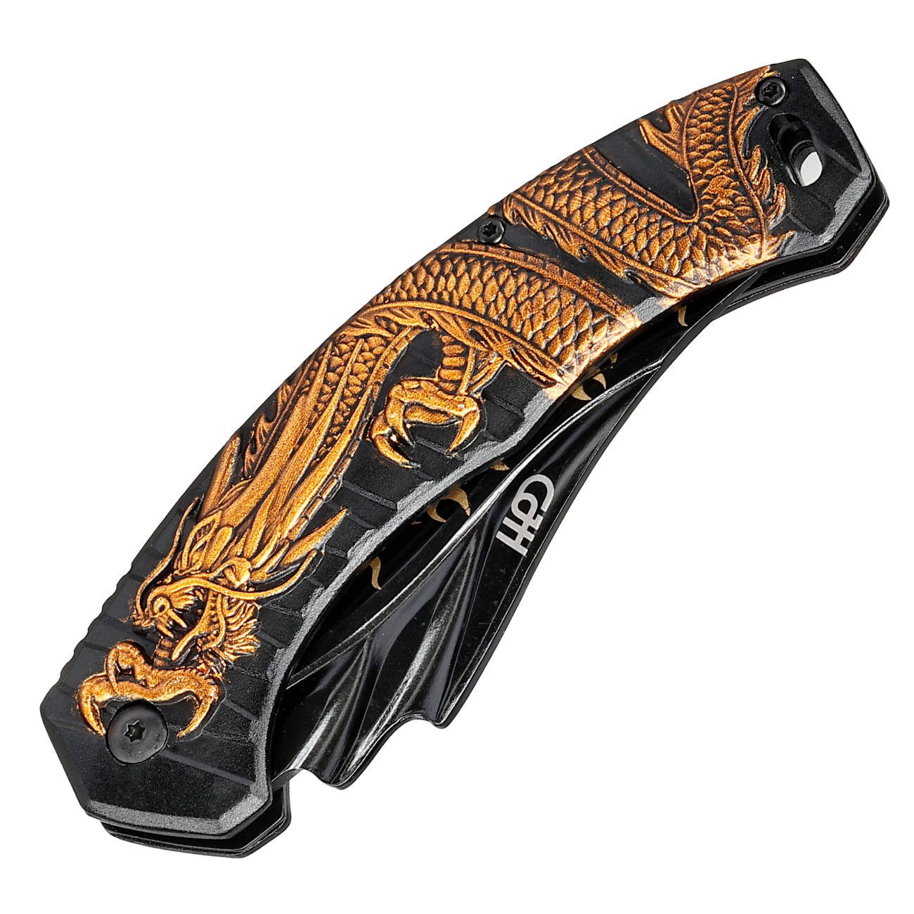 CJH Taschenmesser Drache schwarz/gold inkl. Grtelclip Bild 4