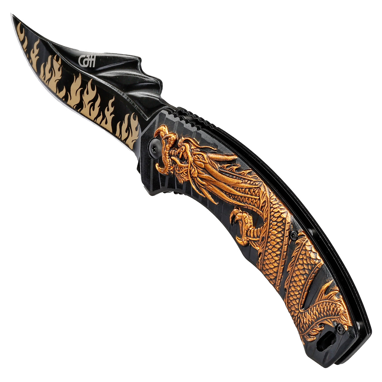 CJH Taschenmesser Drache schwarz/gold inkl. Grtelclip Bild 6