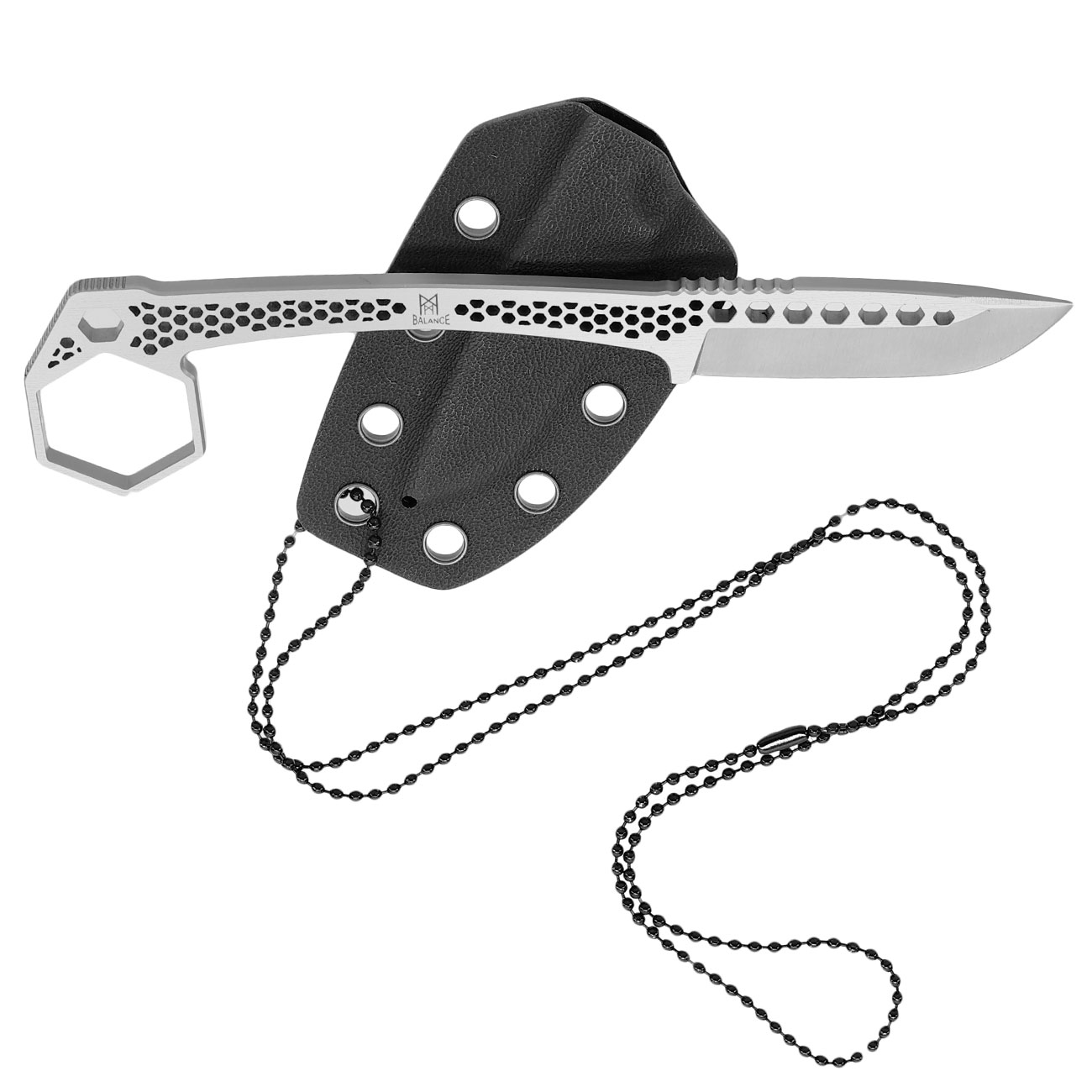 Midgards Neck Knife Honeycomb Balance Line silber inkl. Kydexscheide und Kugelkette Bild 3