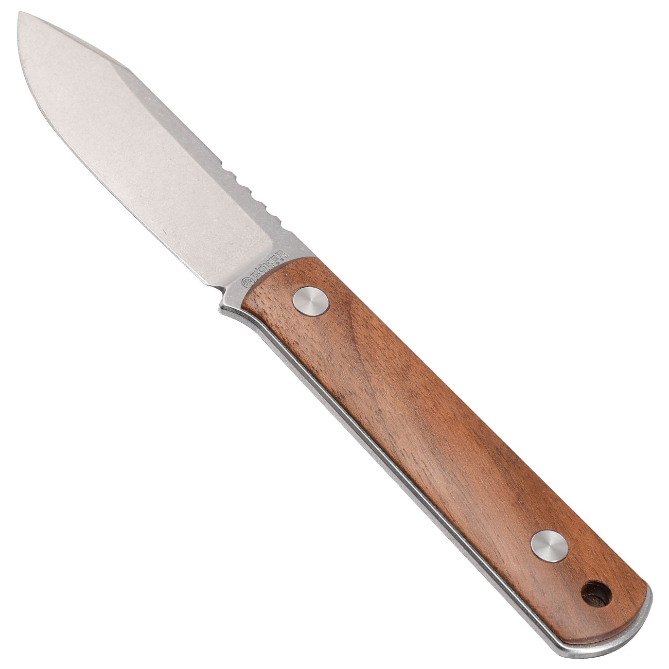 Bker Neck Knife BFF Packlite Walnuss silber/braun inkl. Kydexscheide, Kugelkette & Etui Bild 2