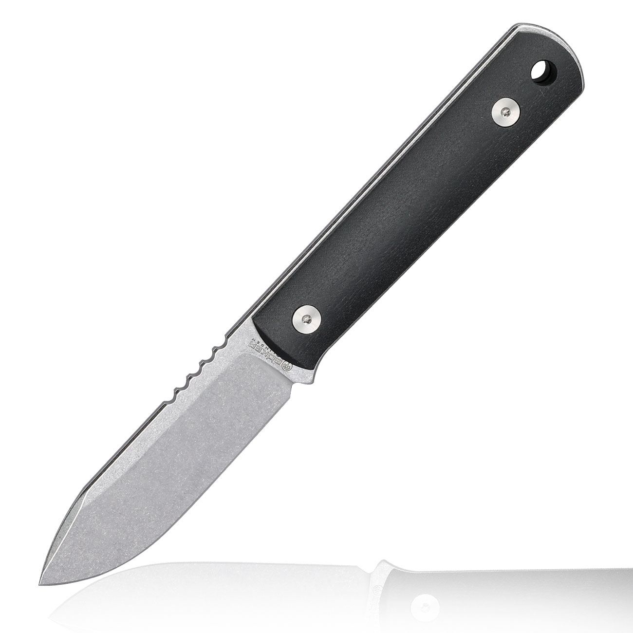 Bker Neck Knife BFF Packlite Richlite silber/schwarz inkl. Kydexscheide, Kugelkette & Etui
