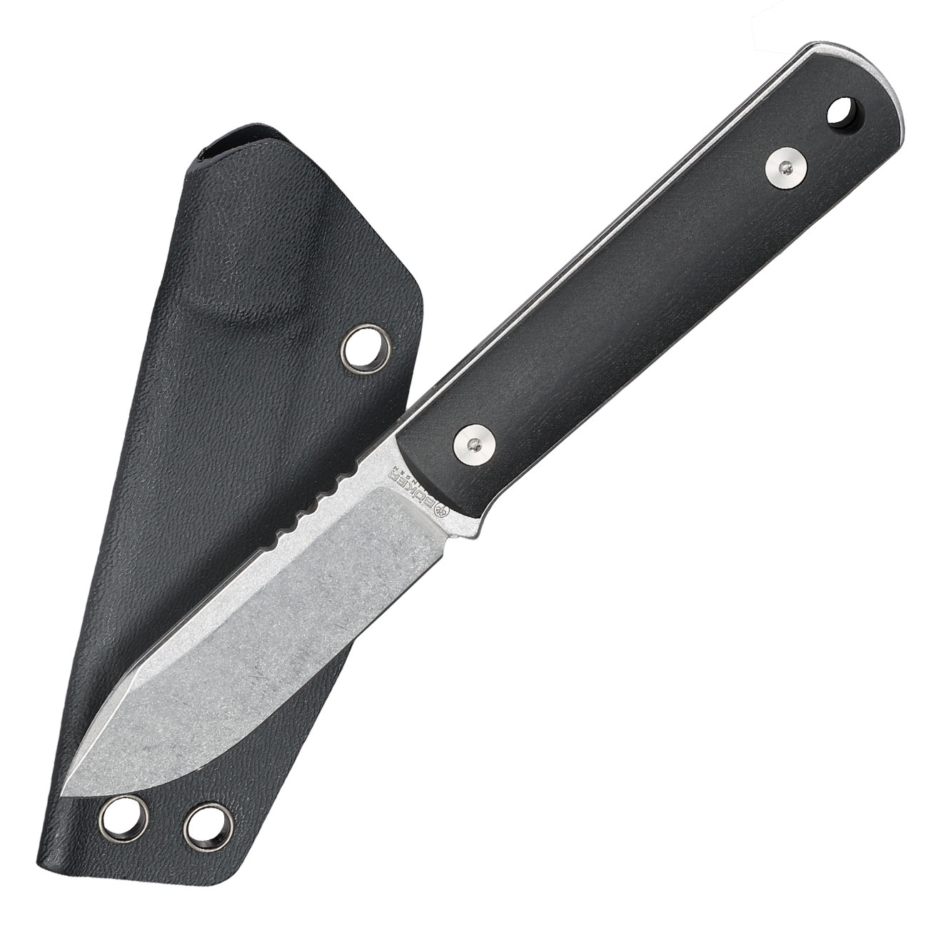 Bker Neck Knife BFF Packlite Richlite silber/schwarz inkl. Kydexscheide, Kugelkette & Etui Bild 4
