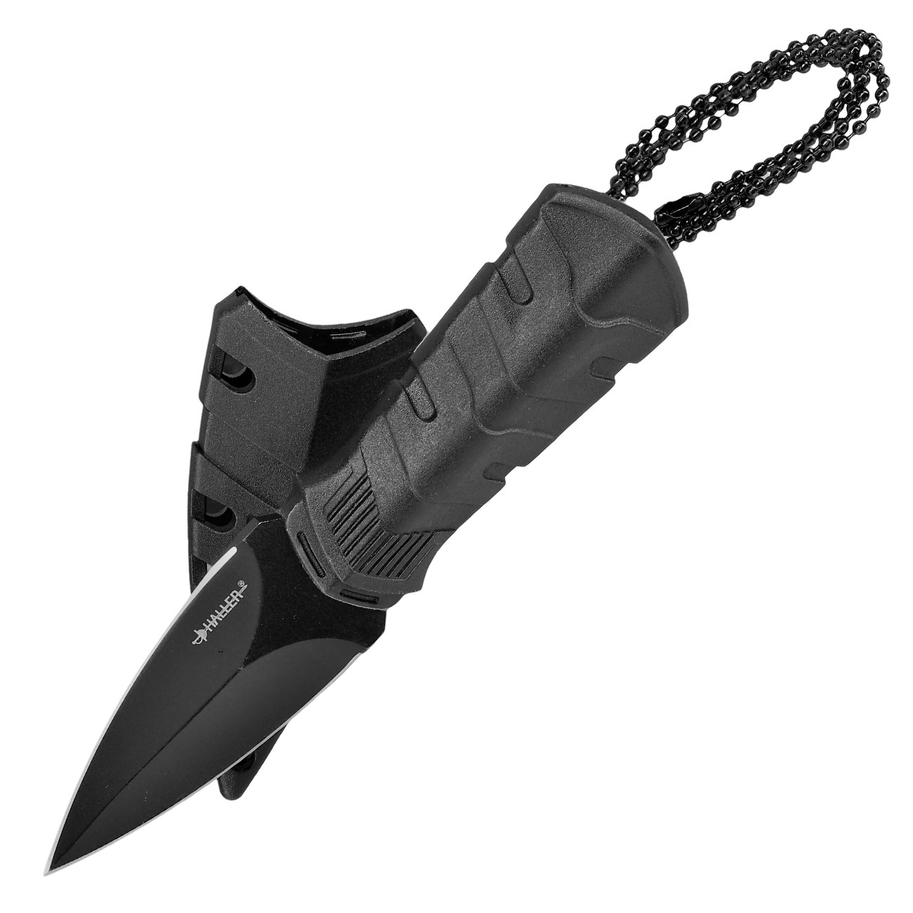 Haller Neck Knife schwarz inkl. Scheide & Kugelkette Bild 3