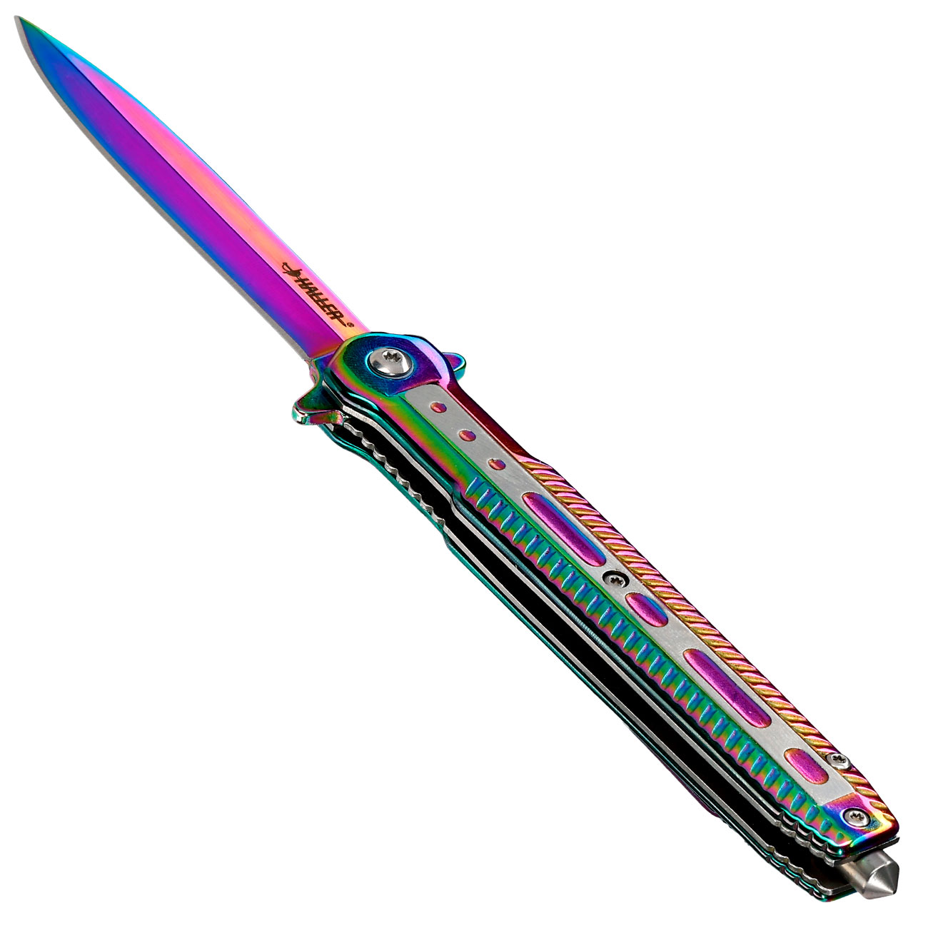 Haller Einhandmesser Stiletto rainbow inkl. Grtelclip & Glasbrecher Bild 2