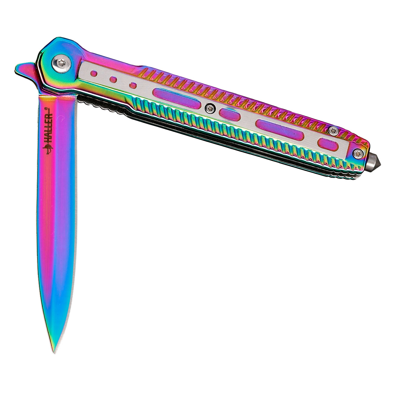 Haller Einhandmesser Stiletto rainbow inkl. Grtelclip & Glasbrecher Bild 3
